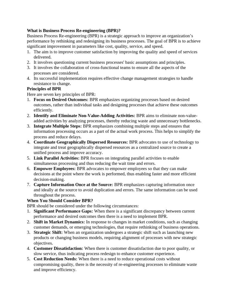What Is Business Process Reengineering BPR | PDF | Business Process ...