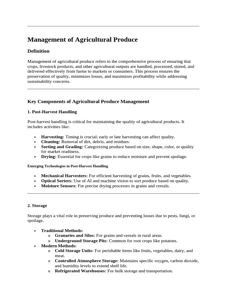 Agricultural Produce Management Guide | PDF | Agriculture | Vegetables