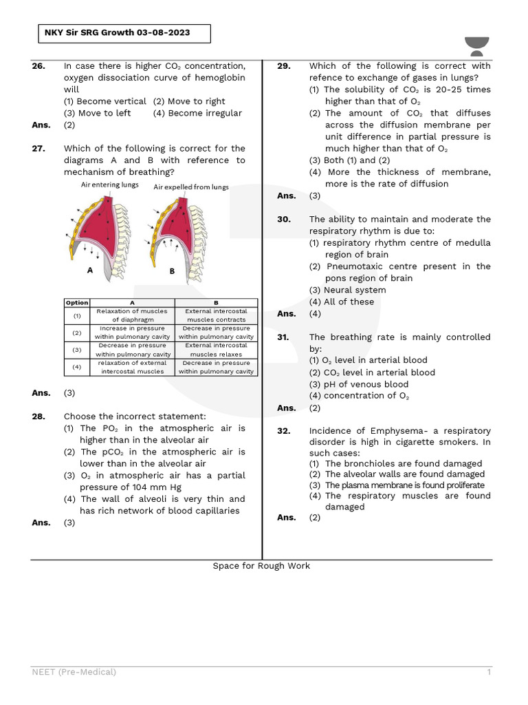 NEET Respiratory System Practice Questions | PDF | Respiratory System ...