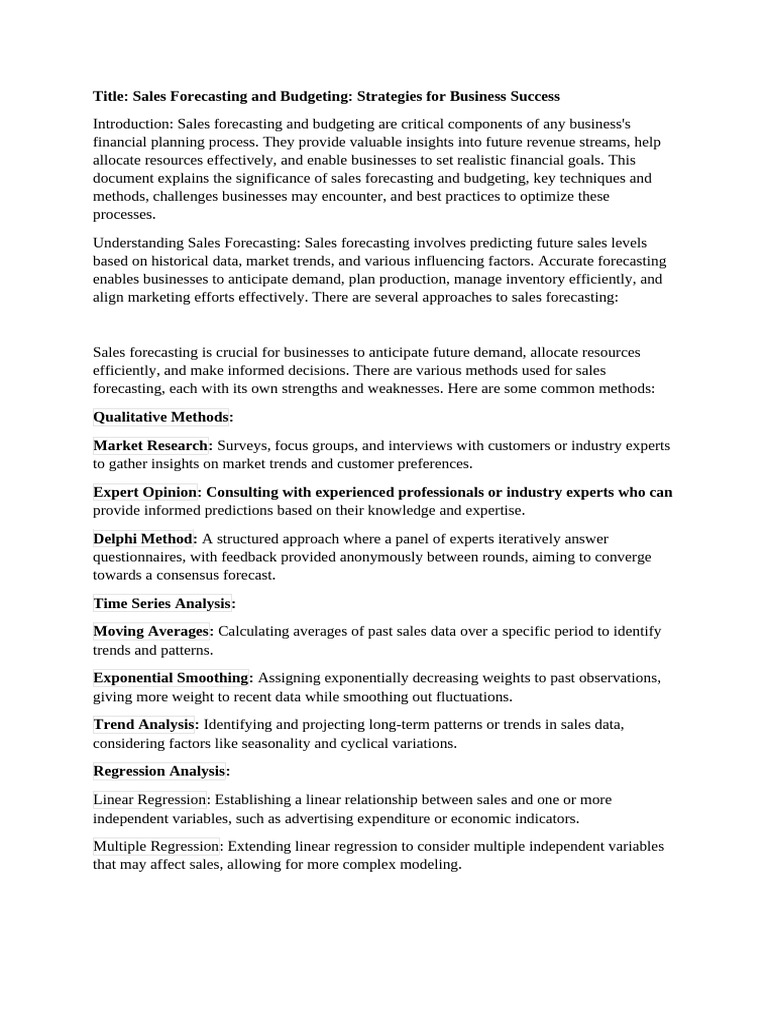 Sales Forecasting & Budgeting Strategies | PDF | Forecasting ...