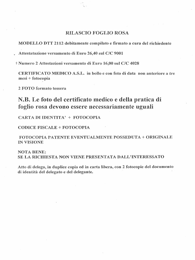 Rilascio Foglio Rosa | PDF