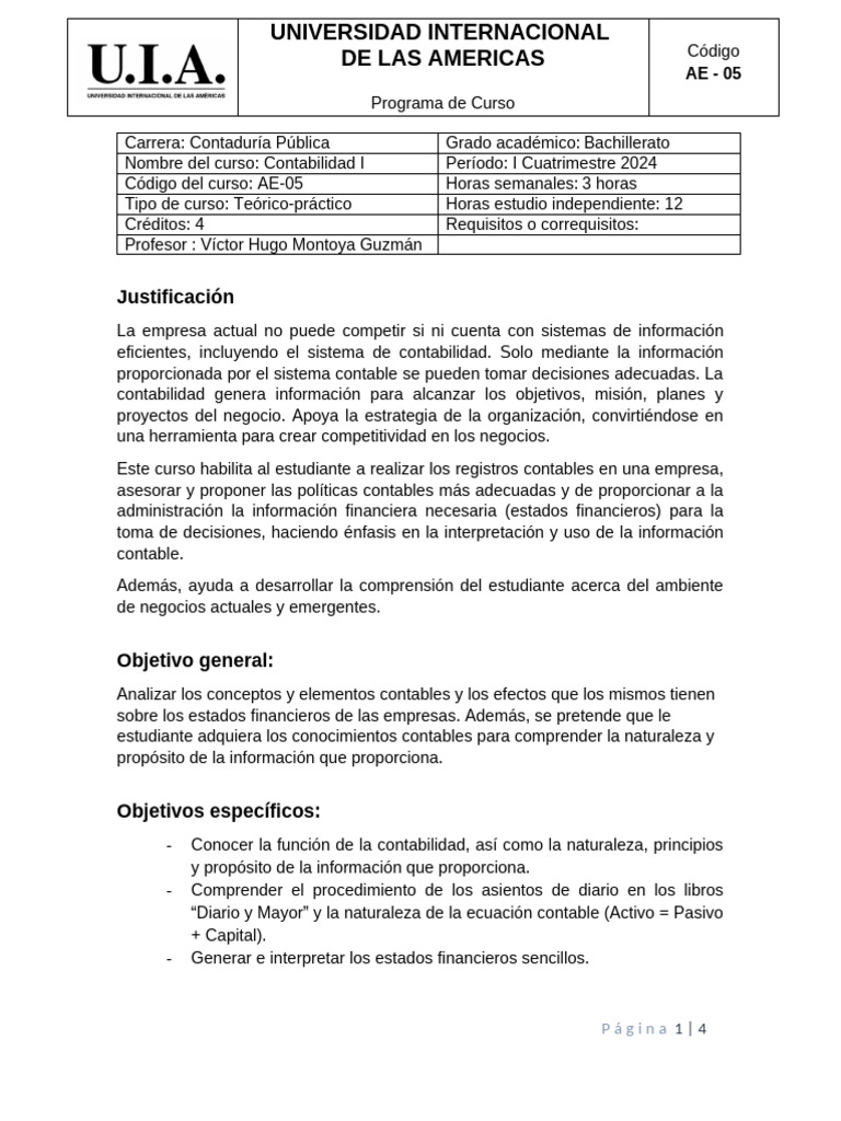 Primer Curso de Contabilidad 2025 | PDF | Contabilidad | Estado financiero