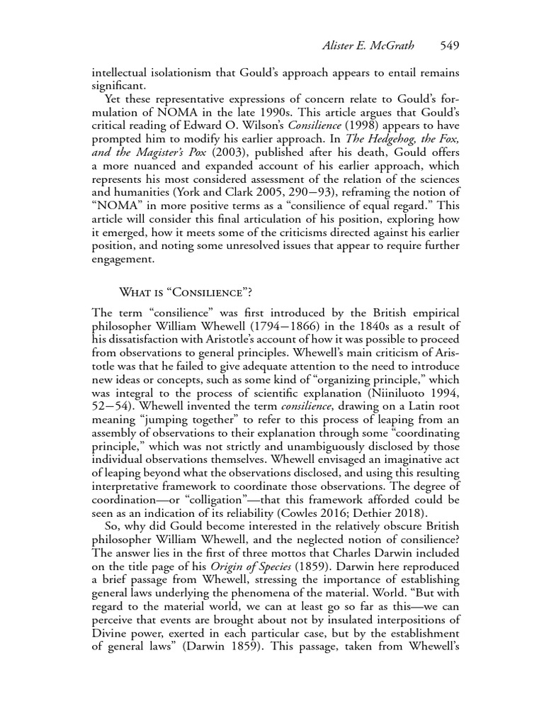 Gould's Consilience and NOMA Debate | PDF | Science | Theory
