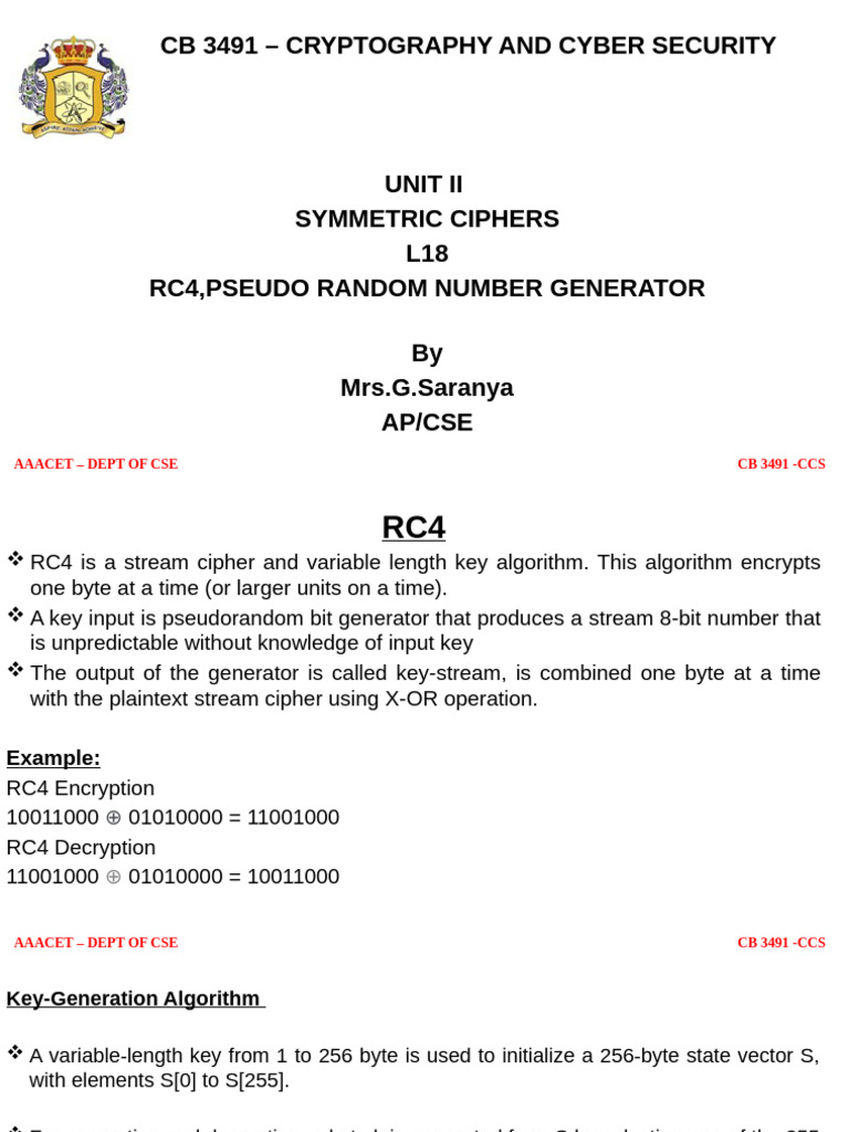 RC4 Symmetric Cipher Overview and Key Generation | PDF | Secure ...