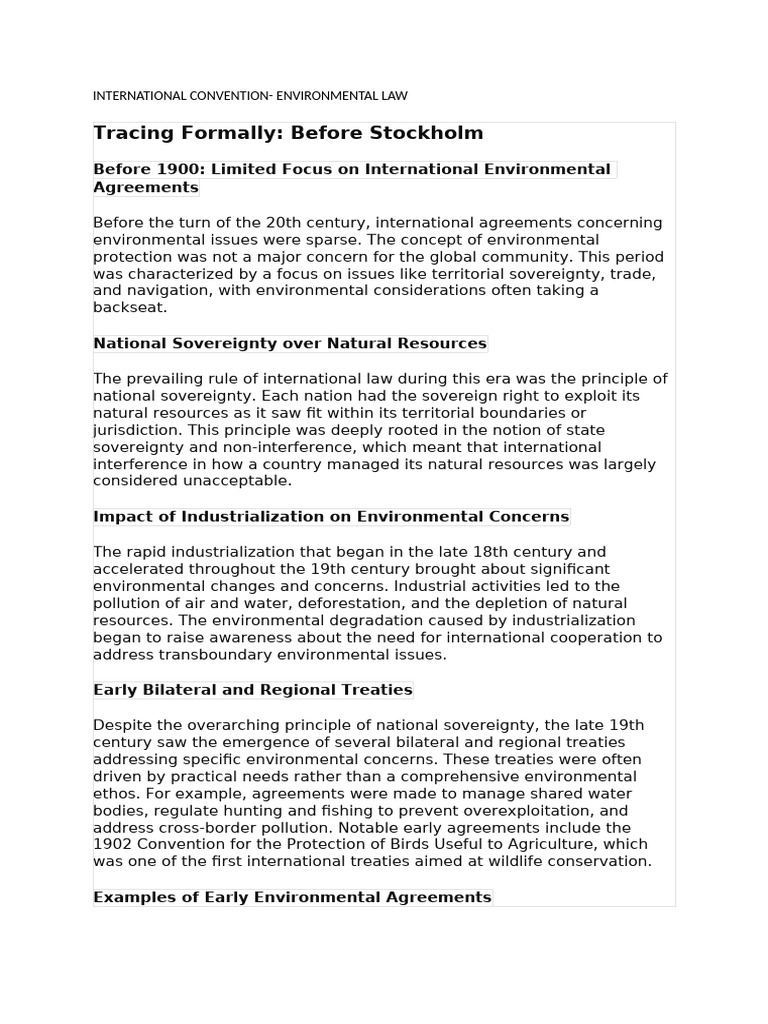 Early Environmental Law Evolution | PDF | United Nations Framework ...