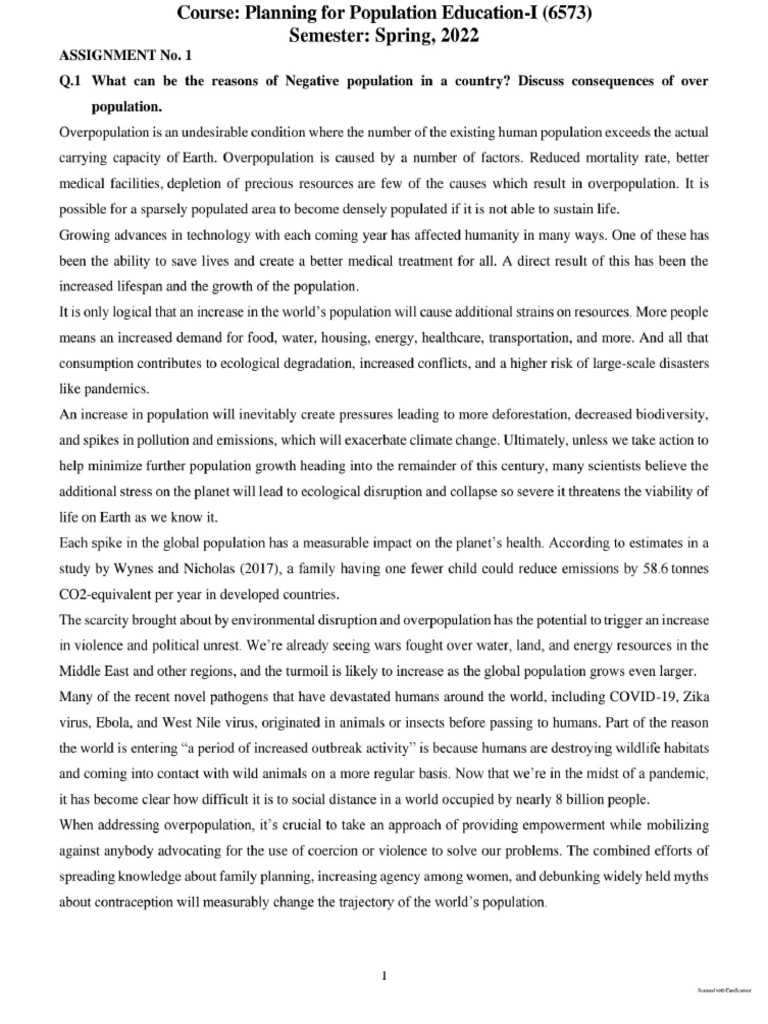 Planning For Population Education Book 1 Assignment No 1 | PDF