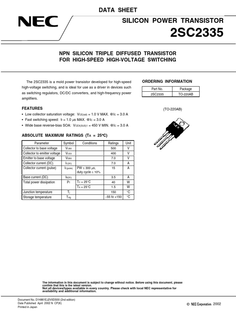 2sc2335 | PDF | Transistor | Semiconductors