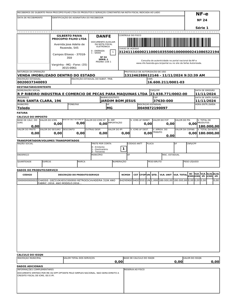 Nota Fiscal Eletrônica de Venda 310K | PDF | Recibo | Brasil
