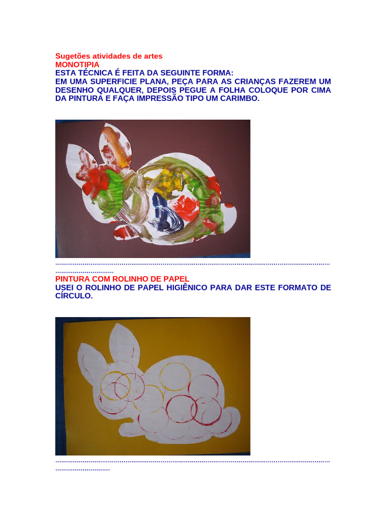 Sugestões de Atividades de Artes Infantil | PDF | Cor | Elefante