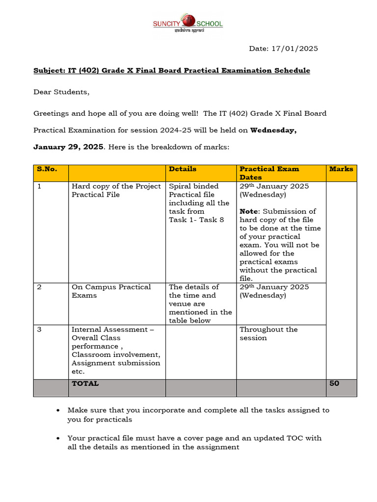 Grade X IT Practical Exam Schedule | PDF | Educational Assessment And ...
