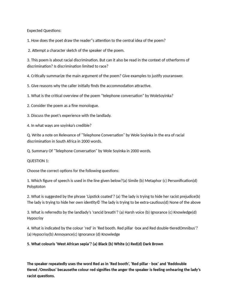 Analysis of Wole Soyinka's "Telephone Conversation" | PDF | Prejudices