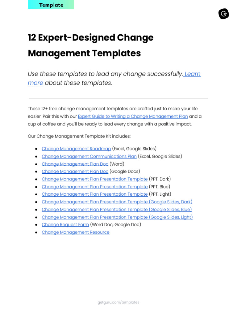 6643cd579df26c55e3364ebe_Change Management Templates | PDF