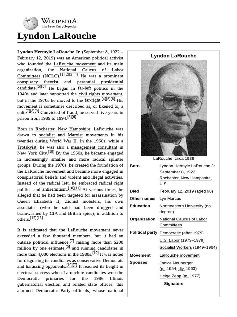 Lyndon LaRouche: Political Activist Profile | PDF