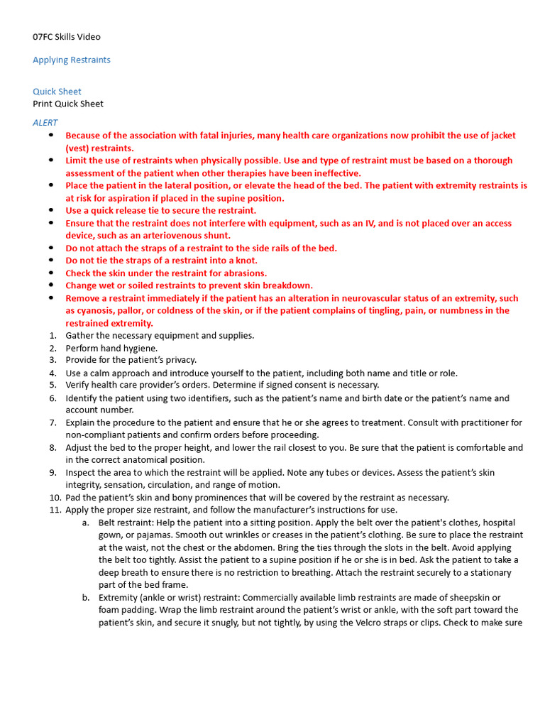 Elbow Restraint Application Guide | PDF | Elbow | Nursing