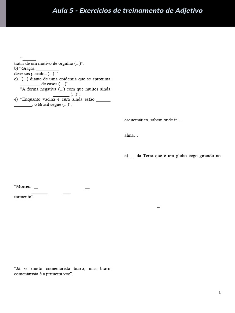 Aula 5 - Exerc%C3%ADcios de Treinamento de Adjetivo | PDF | Adjetivo ...