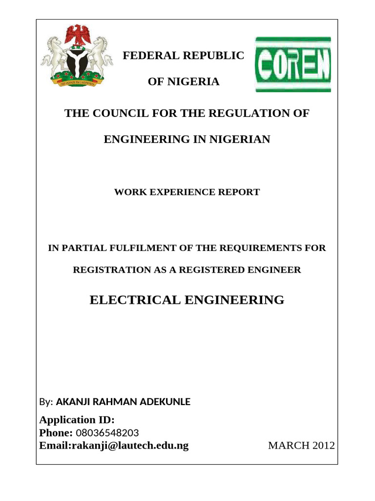 Work Experience Report for COREN Registration | PDF | Electric Power ...