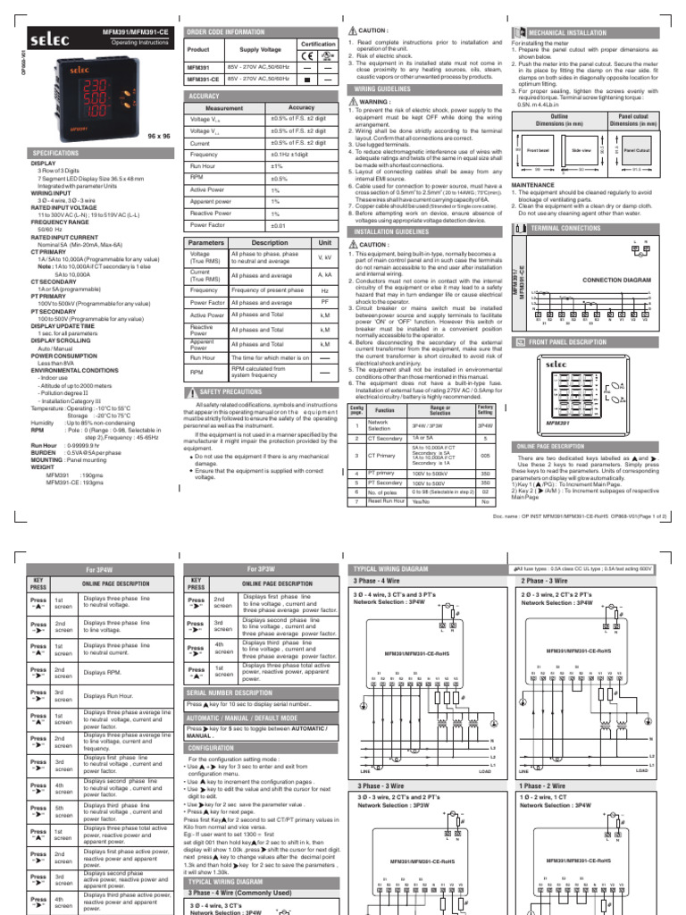 MFM391 User Manual and Installation Guide | PDF | Alternating Current ...