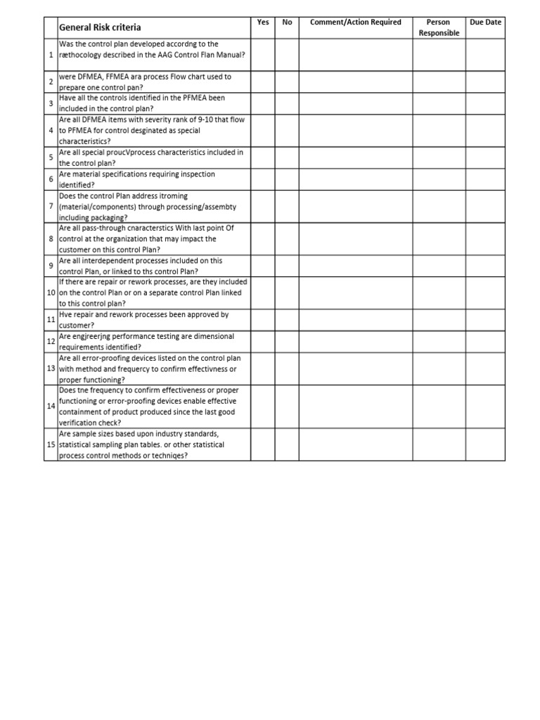 A-10 Control Plan Checklist | PDF
