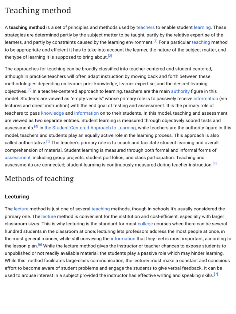 Teachingmethod-Wikipedia 1737474961749 | PDF | Teaching Method | Human ...