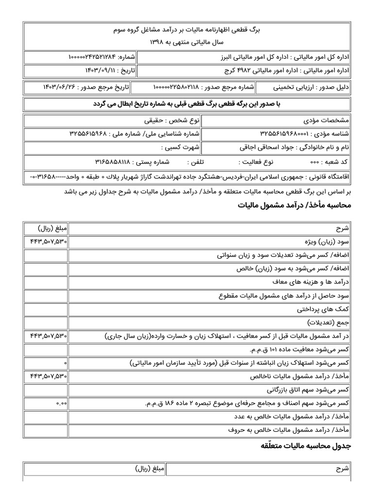 مالیات ابلاغ نشده | PDF