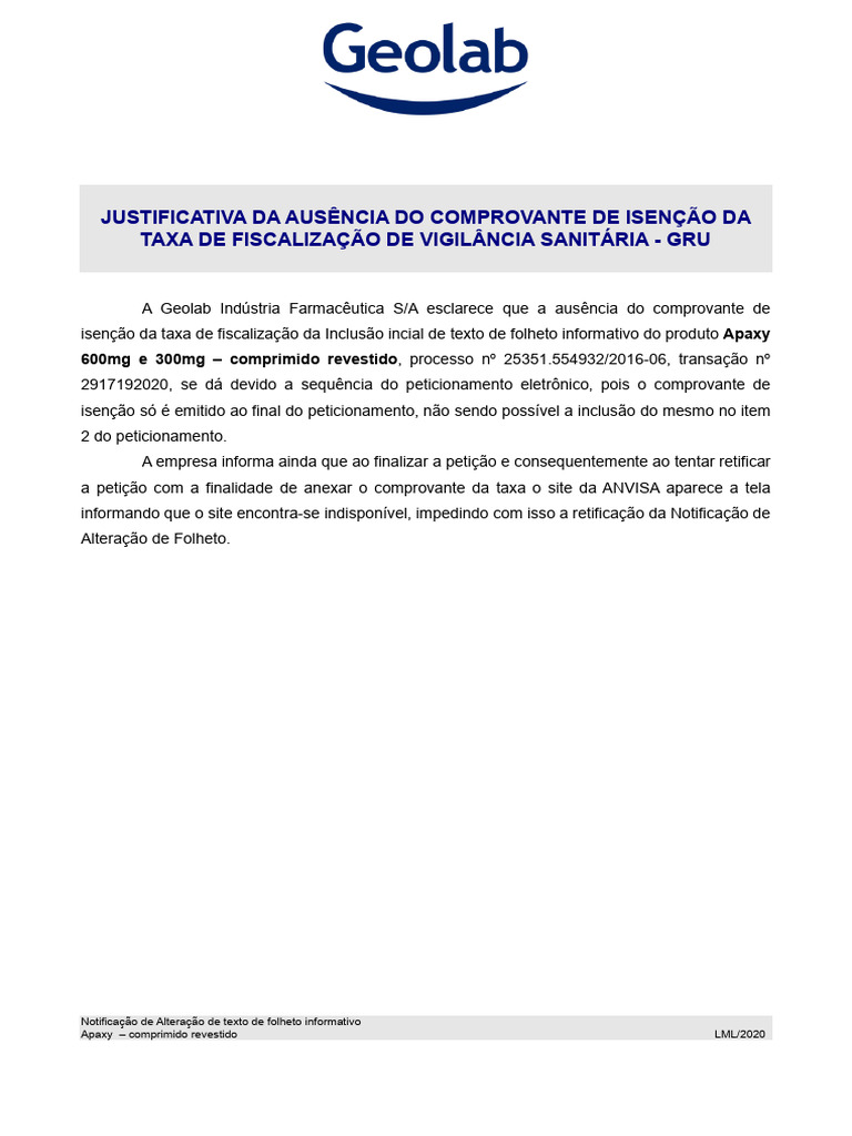 Alteração de Folheto Informativo Apaxy | PDF