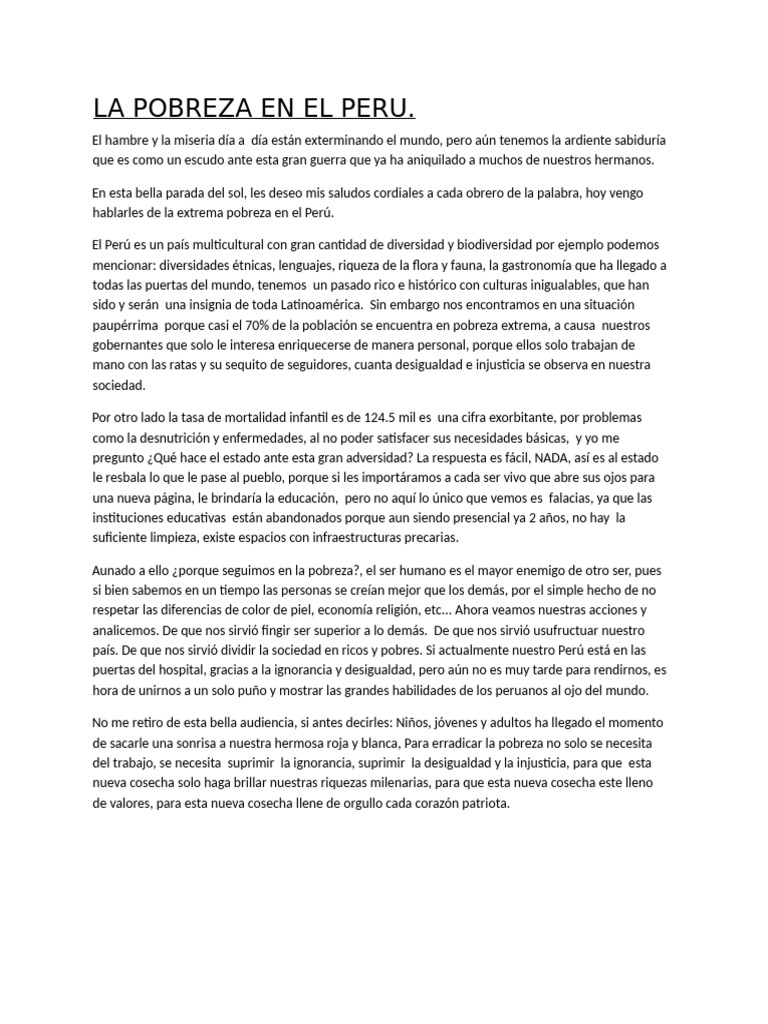 La Pobreza en El Peru | PDF | Pobreza | Pobreza e indigencia