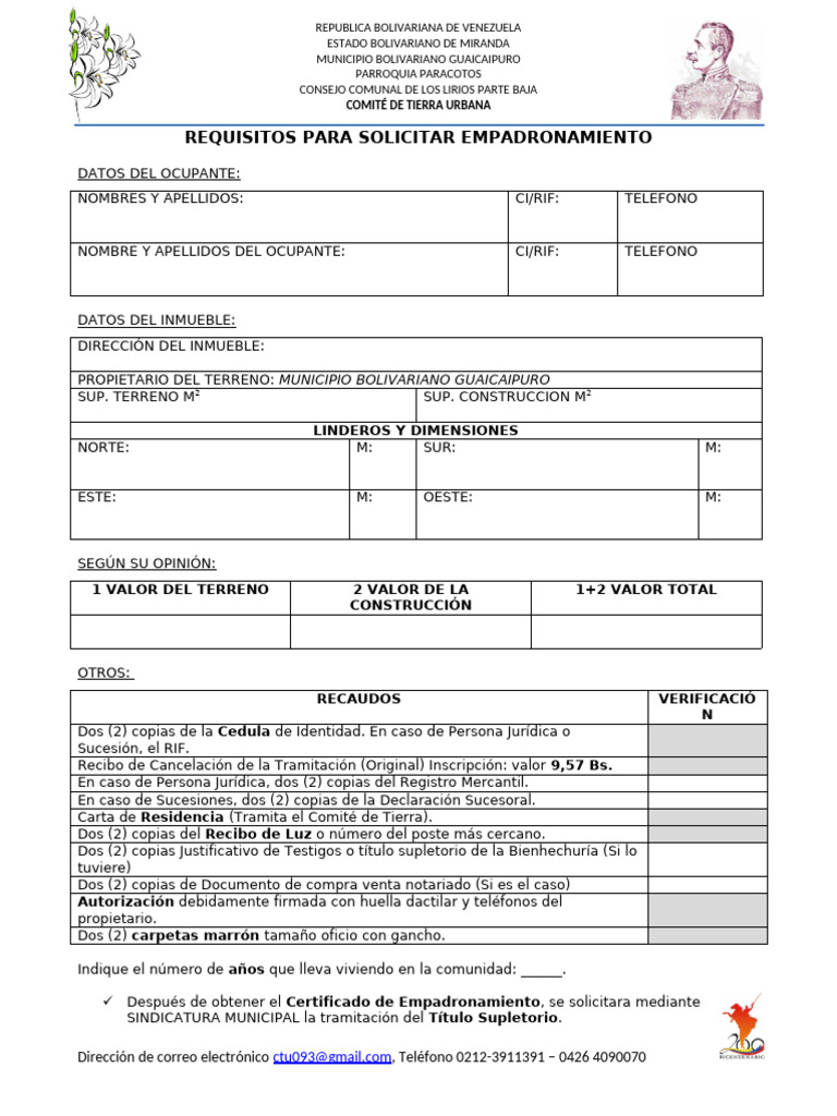 Requisitos para Solicitud de Empadronamiento | PDF | Gobierno ...