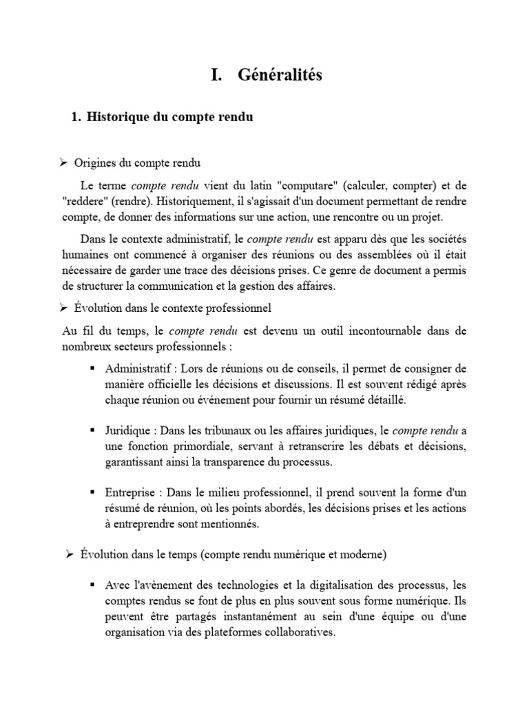 Historique et définitions du compte rendu | PDF | la communication ...