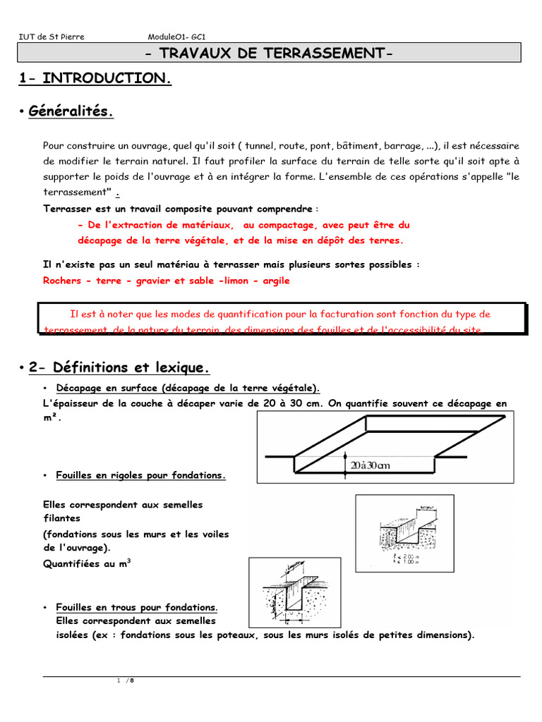 Terrassement et fouilles en rigoles | PDF | Fondation (construction ...