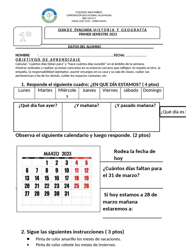 Guis #7 Dias de La Semana y Meses Del Año | PDF