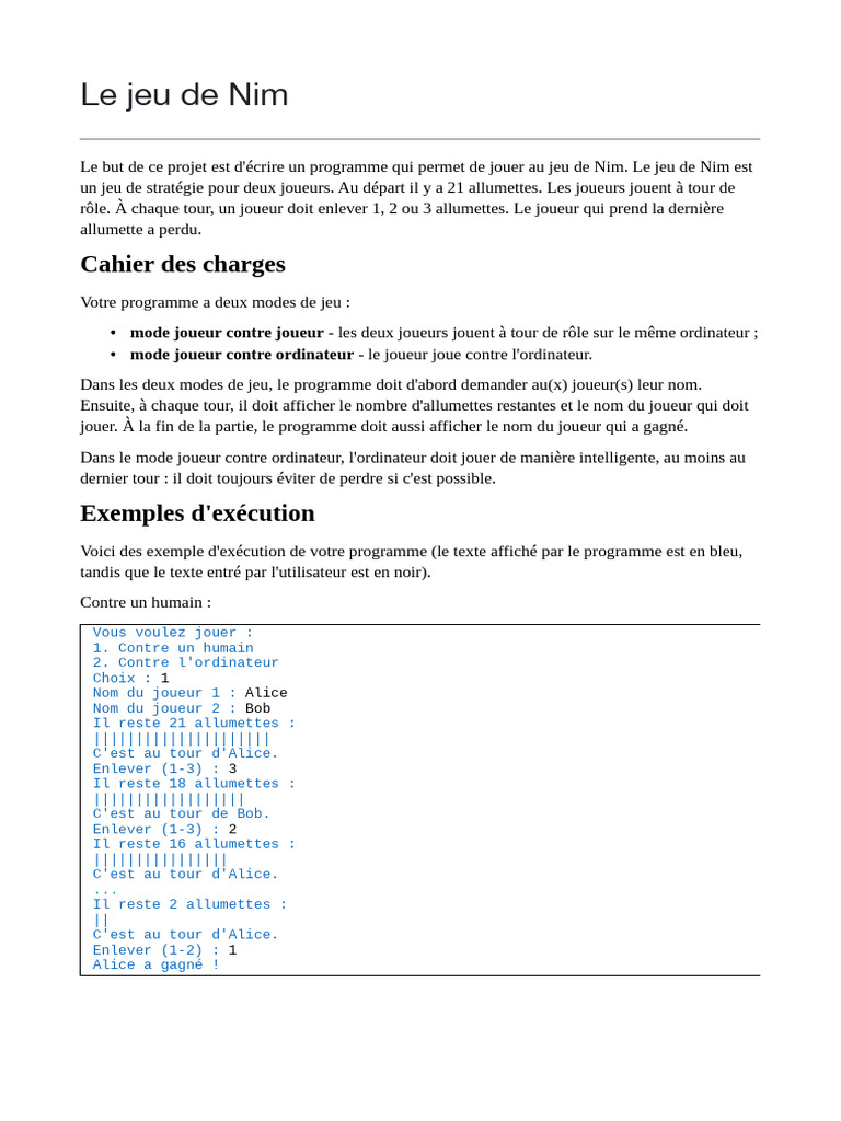 Programme de jeu de Nim interactif | PDF | Programme informatique ...
