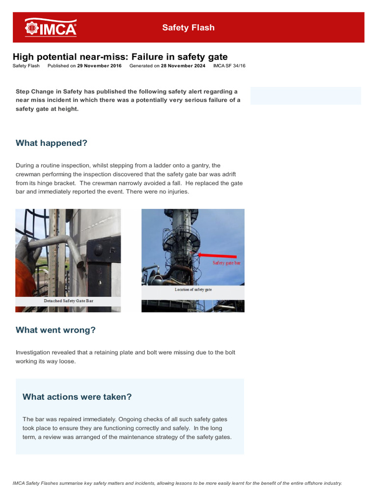 High Potential Near-Miss - Failure in Safety Gate | PDF