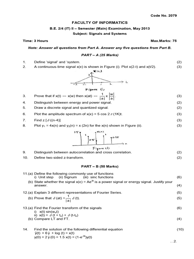 Signals and Systems Exam Paper 2013 | PDF | Telecommunications ...