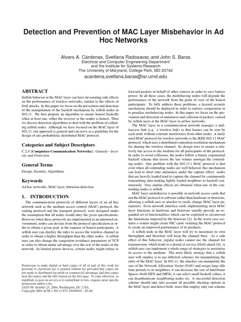 Intrusion Detection System For MAC Layer | PDF | Computer Network ...