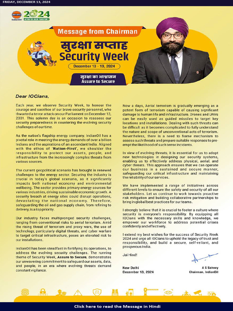 Security Week 2024 Chairman's Message | PDF