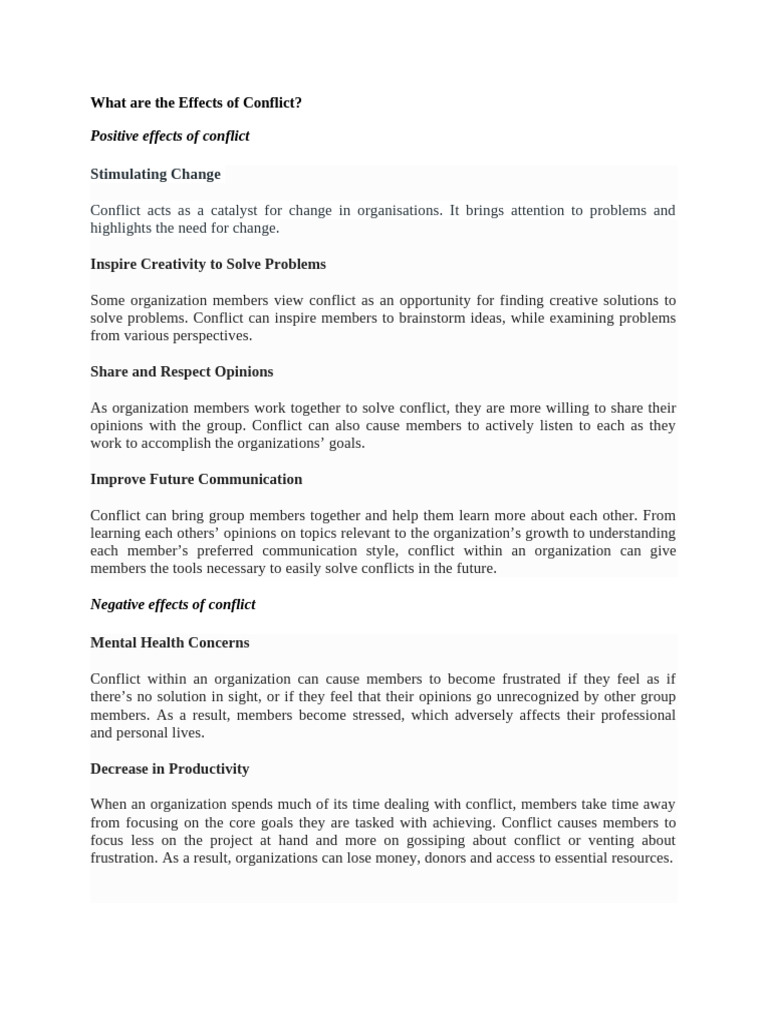 Effects and Management of Conflict | PDF | Conflict Resolution ...