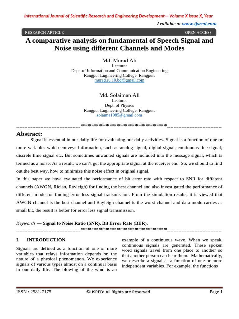 A Comparative Analysis On Fundamental of Speech Signal and Noise Using ...