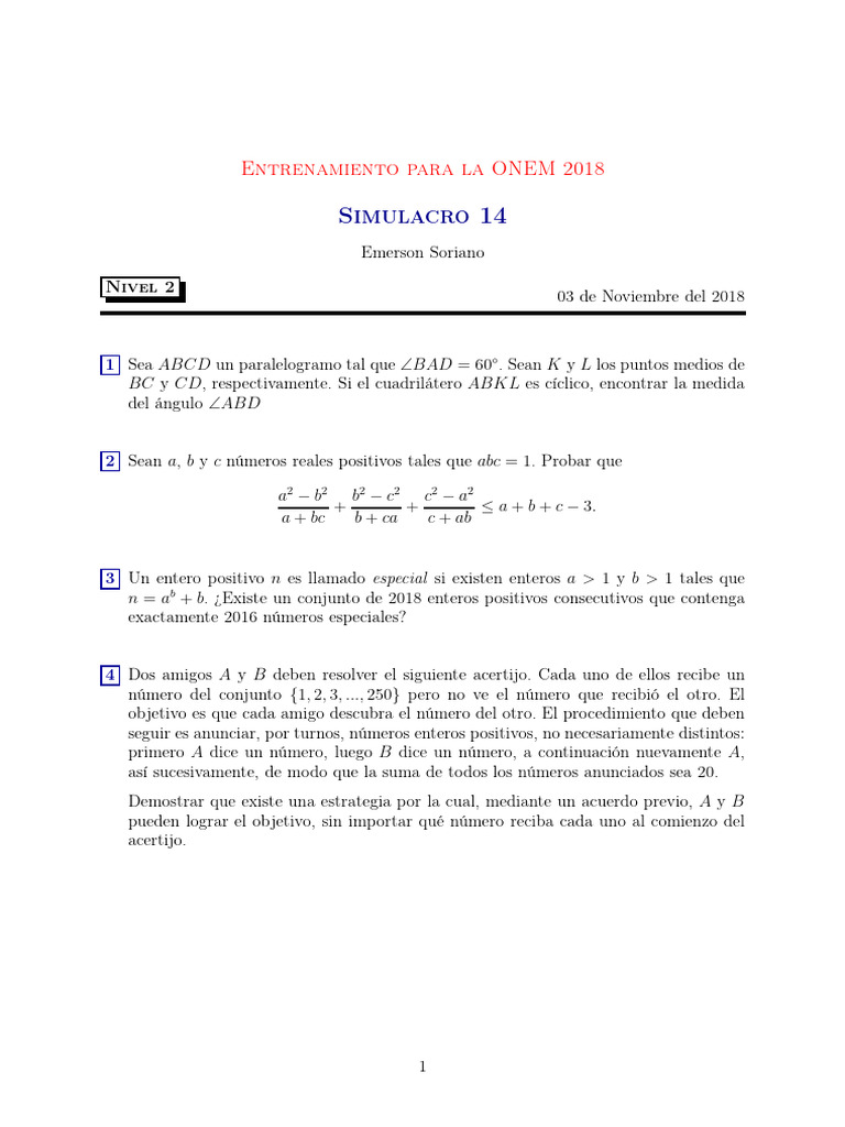 Simulacro 14 (Nivel 2) | PDF