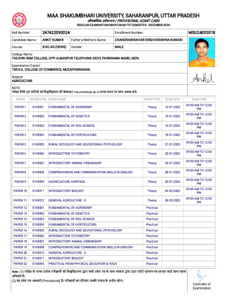 Ankit Admit Card | PDF