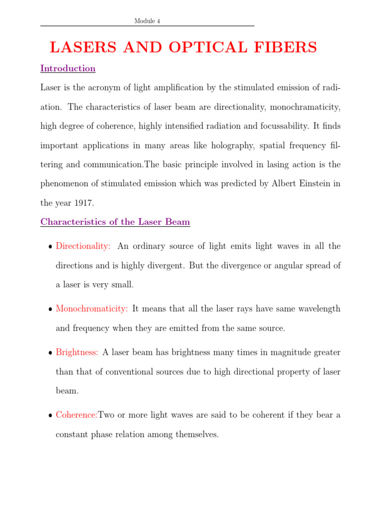 Laser and Optical Fiber Fundamentals | PDF | Laser | Emission Spectrum
