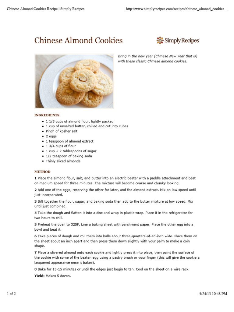 Classic Chinese Almond Cookies Recipe | PDF | Baking | Teaspoon