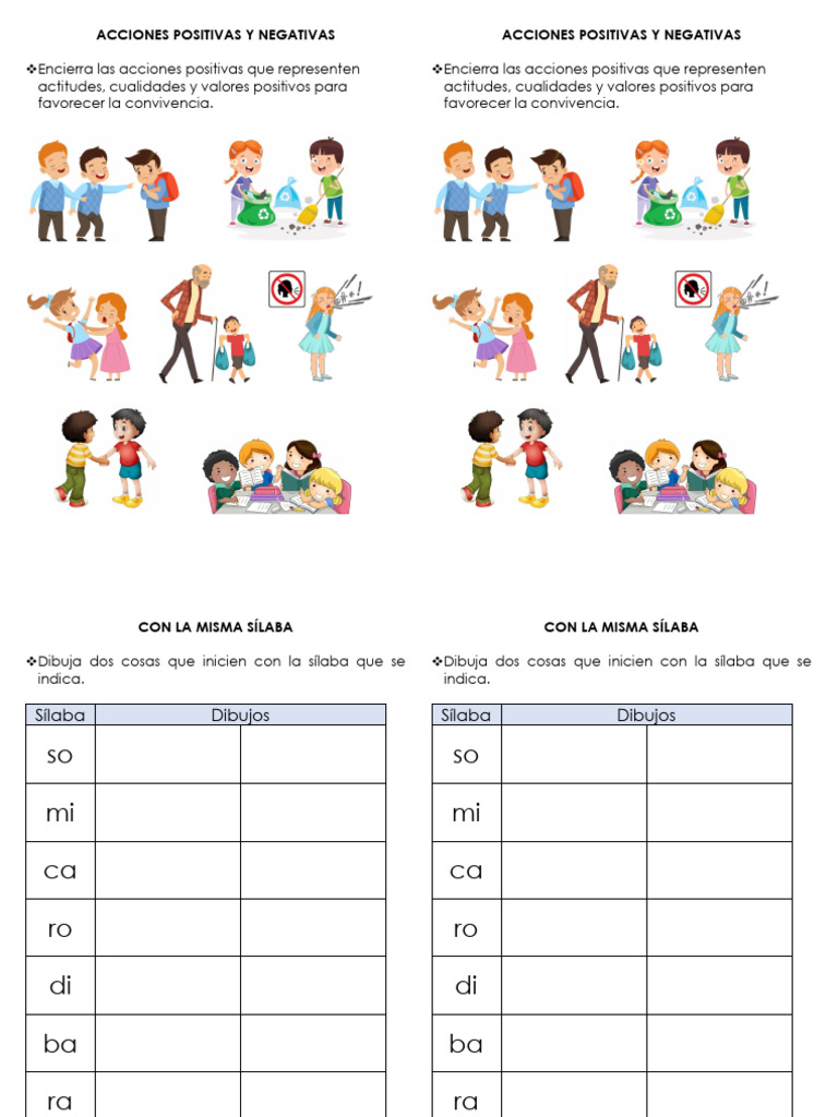 Acciones Positivas y Negativas para Niños | PDF