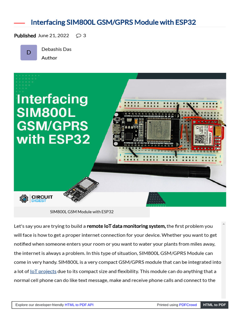 SIM800L GSM Module with ESP32 Guide | PDF | General Packet Radio ...