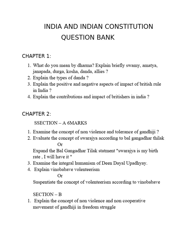 BU INDIA AND INDIAN CONSTITUTION, Question Bank | PDF | Constitution ...