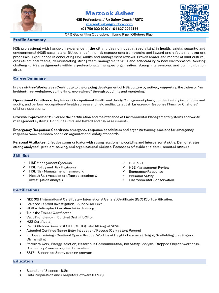 HSE Professional in Oil & Gas Industry | PDF | Occupational Safety And ...