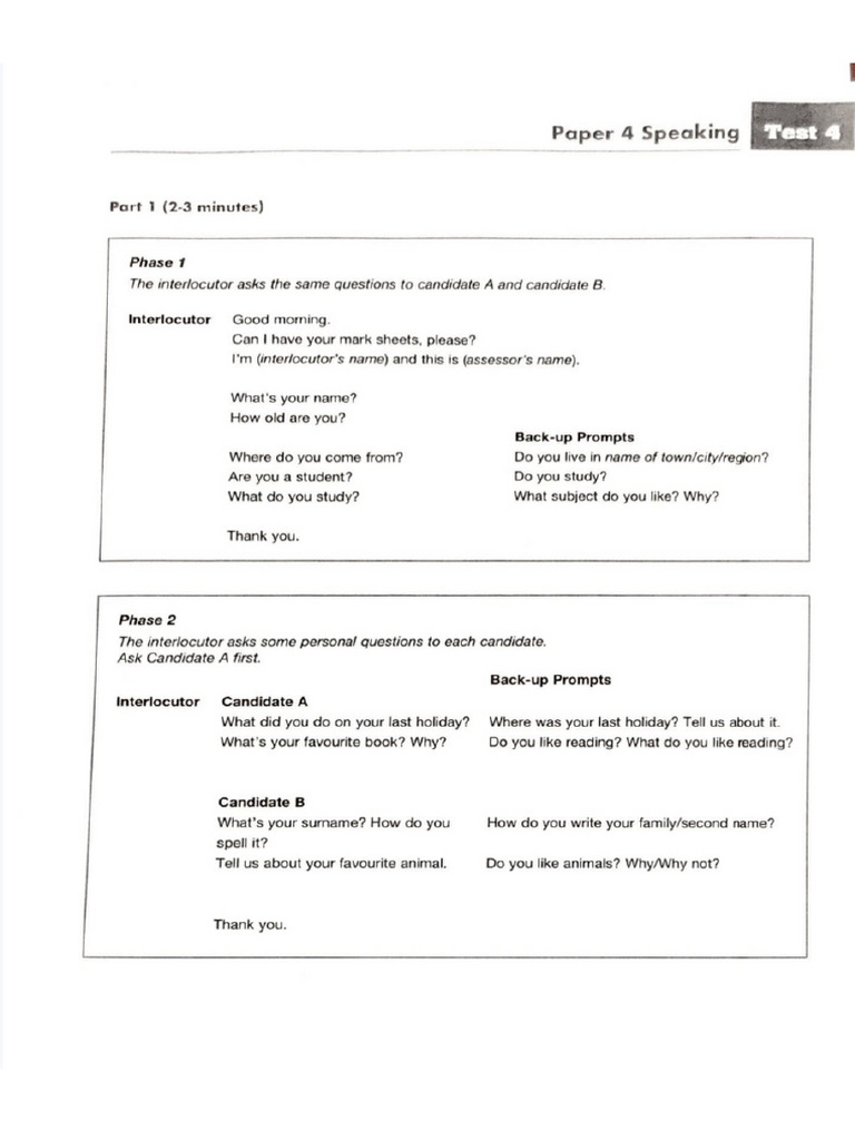 PET Speaking Practice 2 | PDF