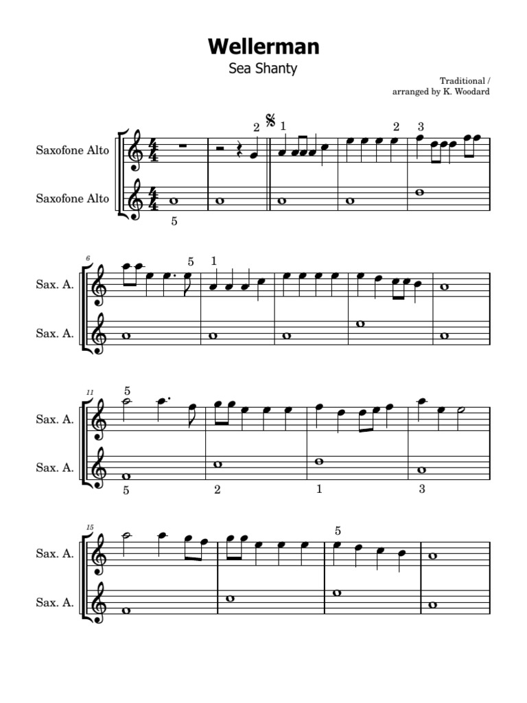 Wellerman Sea Shanty for Alto Saxophone | PDF | Saxophone | Woodwind ...