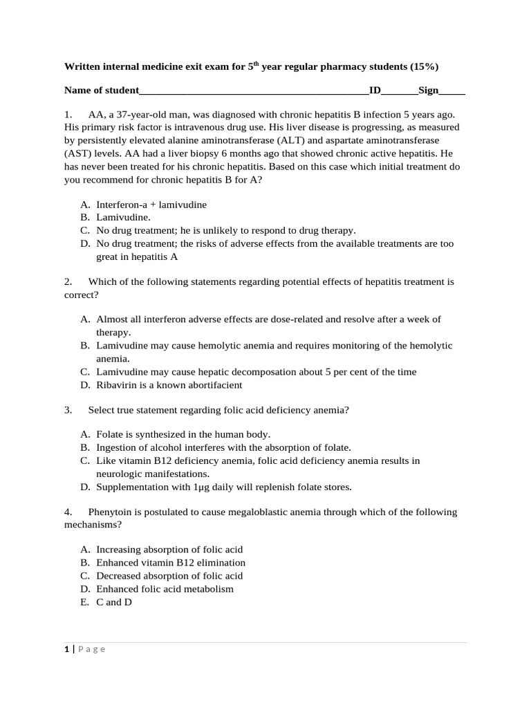 Pharmacy Student Exam Prep | PDF | Hepatitis | Anemia