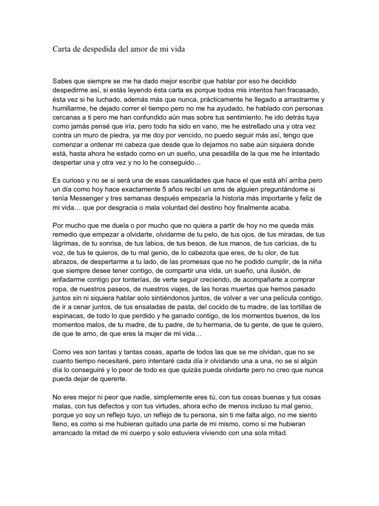 Carta de Despedida Del Amor de Mi Vida | PDF | Envidia | Perdón