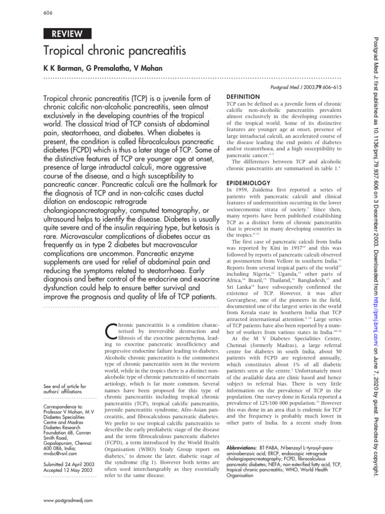 Tropical Chronic Pancreatitis | PDF | Pancreas | Diabetes